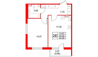 Квартира в ЖК «Лето», 1 комнатная, 44 м², 3 этаж