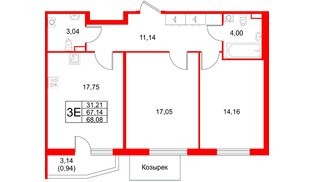 Квартира в ЖК Лето, 2 комнатная, 68.08 м², 2 этаж