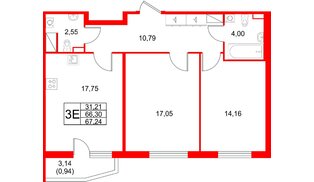 Квартира в ЖК Лето, 2 комнатная, 67.24 м², 15 этаж