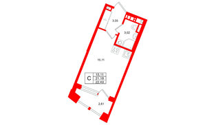 Квартира в ЖК Аристократ, студия, 21.18 м², 5 этаж