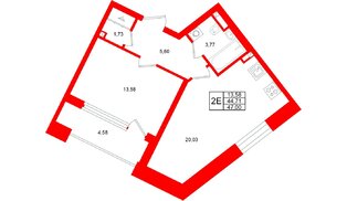 Квартира в ЖК Аристократ, 1 комнатная, 44.71 м², 2 этаж