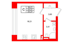 Квартира в ЖК Аристократ, студия, 23.27 м², 2 этаж