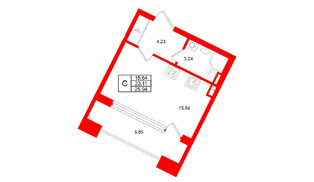 Квартира в ЖК «Аристократ», студия, 23.11 м², 2 этаж