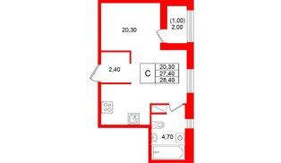 Квартира в ЖК «Лендлер», студия, 28.4 м², 3 этаж