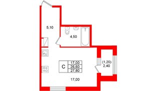Квартира в ЖК «Лендлер», студия, 27.8 м², 5 этаж