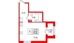 Квартира в ЖК «Лендлер», студия, 27.6 м², 12 этаж