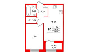 Квартира в ЖК «Лендлер», 1 комнатная, 36.4 м², 5 этаж