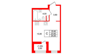 Квартира в ЖК «Лендлер», студия, 24.6 м², 11 этаж