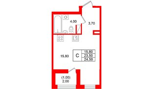 Квартира в ЖК «Лендлер», студия, 24.5 м², 12 этаж