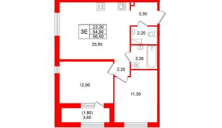 Квартира в ЖК «Лендлер», 2 комнатная, 56.6 м², 8 этаж