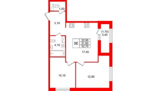 Квартира в ЖК «Лендлер», 2 комнатная, 52.7 м², 8 этаж
