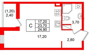 Квартира в ЖК «Лендлер», студия, 24.9 м², 12 этаж