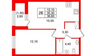 Квартира в ЖК «Лендлер», 1 комнатная, 36.6 м², 10 этаж