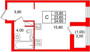 Квартира в ЖК «Лендлер», студия, 24.6 м², 10 этаж