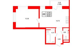 Квартира в ЖК «Юнтолово», 1 комнатная, 46.93 м², 16 этаж