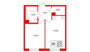 Квартира в ЖК Кинопарк, 1 комнатная, 34.75 м², 2 этаж