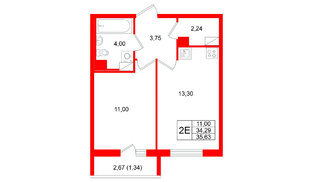 Квартира в ЖК Кинопарк, 1 комнатная, 35.63 м², 7 этаж