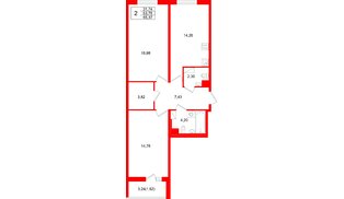 Квартира в ЖК «Кинопарк», 2 комнатная, 65.37 м², 4 этаж