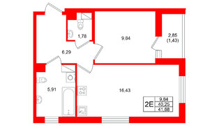 Квартира в ЖК Кинопарк, 1 комнатная, 41.68 м², 6 этаж
