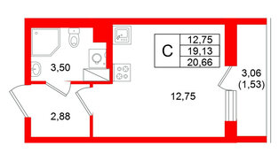 Квартира в ЖК Кинопарк, студия, 20.66 м², 4 этаж