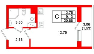 Квартира в ЖК «Кинопарк», студия, 20.66 м², 9 этаж