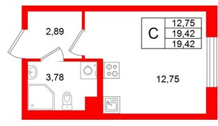 Квартира в ЖК «Кинопарк», студия, 19.42 м², 1 этаж