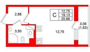 Квартира в ЖК «Кинопарк», студия, 20.66 м², 3 этаж