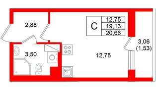 Квартира в ЖК «Кинопарк», студия, 20.66 м², 7 этаж
