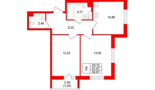 Квартира в ЖК «Кинопарк», 2 комнатная, 52.67 м², 7 этаж