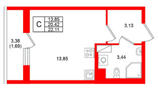 Квартира в ЖК Кинопарк, студия, 22.11 м², 7 этаж