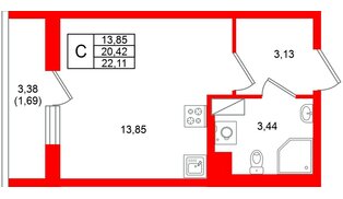 Квартира в ЖК Кинопарк, студия, 22.11 м², 8 этаж