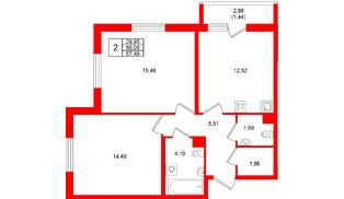 Квартира в ЖК Кинопарк, 2 комнатная, 57.49 м², 2 этаж