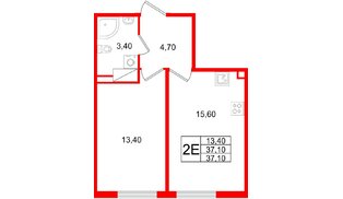Квартира в ЖК Октябрьская Набережная ЖК, 1 комнатная, 37.1 м², 12 этаж