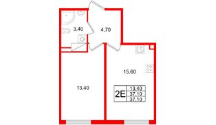 Квартира в ЖК Октябрьская Набережная ЖК, 1 комнатная, 37.1 м², 16 этаж
