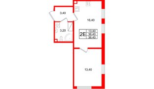 Квартира в ЖК Октябрьская Набережная ЖК, 1 комнатная, 36.4 м², 6 этаж