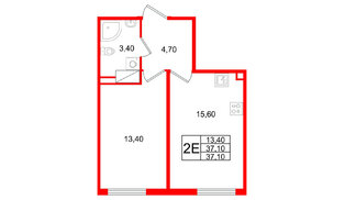 Квартира в ЖК Октябрьская Набережная ЖК, 1 комнатная, 37.1 м², 22 этаж