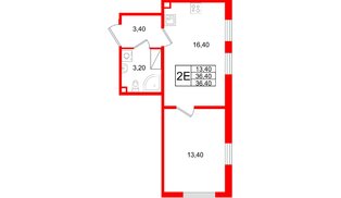 Квартира в ЖК Октябрьская Набережная ЖК, 1 комнатная, 36.4 м², 3 этаж