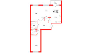 Квартира в ЖК Квартал Заречье, 3 комнатная, 81.8 м², 2 этаж
