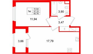 Квартира в ЖК Дубровский, 1 комнатная, 40.76 м², 4 этаж
