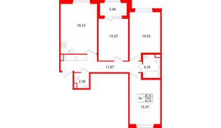 Квартира в ЖК Дубровский, 3 комнатная, 83.1 м², 1 этаж