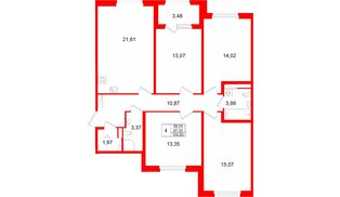Квартира в ЖК Дубровский, 4 комнатная, 100.8 м², 2 этаж