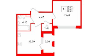 Квартира в ЖК «Дубровский», 1 комнатная, 38.82 м², 1 этаж