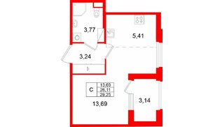 Квартира в ЖК Дубровский, студия, 29.25 м², 4 этаж
