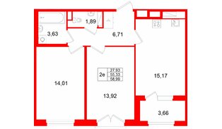 Квартира в ЖК «Дубровский», 2 комнатная, 58.99 м², 4 этаж