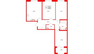 Квартира в ЖК Дубровский, 3 комнатная, 80.48 м², 1 этаж