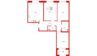 Квартира в ЖК Дубровский, 3 комнатная, 79.92 м², 3 этаж