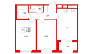 Квартира в ЖК «Дубровский», 2 комнатная, 58.99 м², 3 этаж