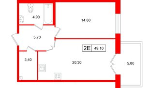 Апартаменты в ЖК «Репин», 1 комнатные, 49.1 м², 2 этаж