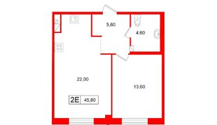 Апартаменты в ЖК «Репин», 1 комнатные, 45.8 м², 2 этаж