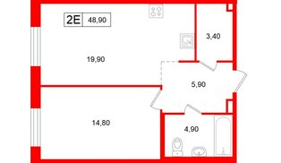 Апартаменты в ЖК «Репин», 1 комнатные, 48.9 м², 1 этаж